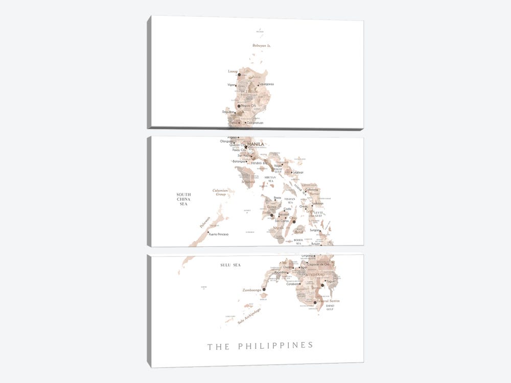 Map Of The Philippines In Neutral Watercolor by blursbyai 3-piece Art Print