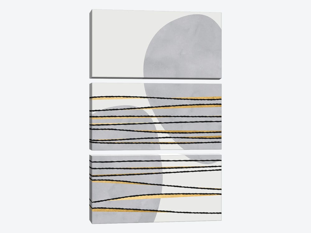 Gilded Lines And Shapes In Gray by blursbyai 3-piece Canvas Print