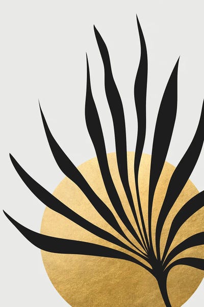 Black & White & Gold: Tropical Sun And Palm Leaf by blursbyai