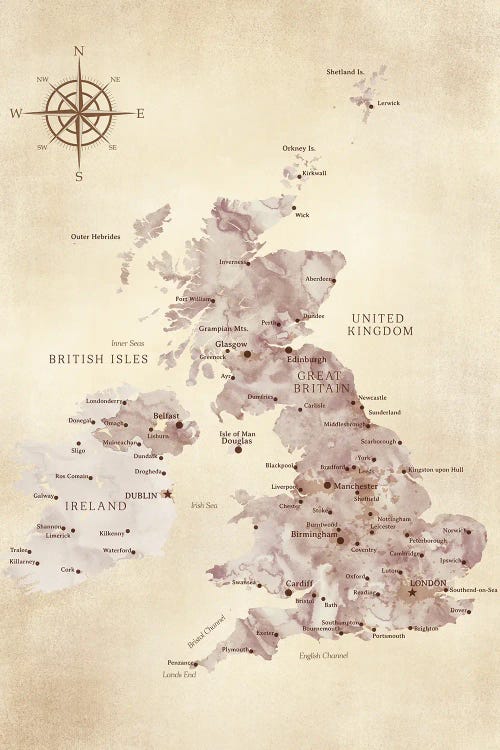 Map Of The United Kingdom In Vintage Style