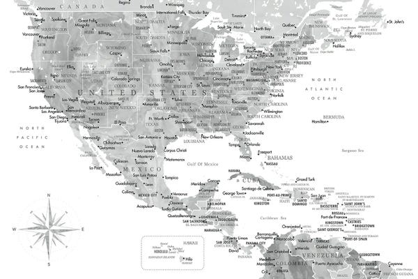 blursbyai: Map Of The Usa And The Caribbean Area In Gray Watercolor by blursbyai