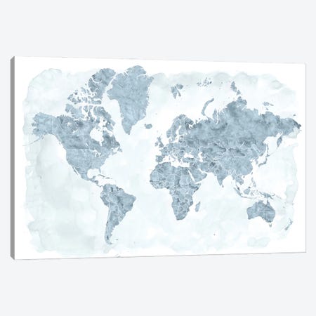 Watercolor World Map With Outlined Countries In Steel Gray, Jacq Canvas Print #RLZ414} by blursbyai Canvas Print