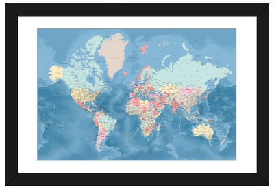 Detailed World Map With Cities In Pastel Colors, Vickie Paper Art Print - Maps
