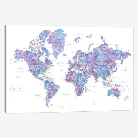 Detailed Purple Watercolor World Map, Raul Canvas Print #RLZ429} by blursbyai Canvas Print