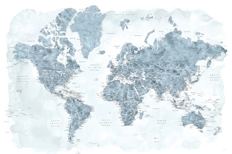 Watercolor Detailed World Map Jacq Canvas Art by blursbyai | iCanvas