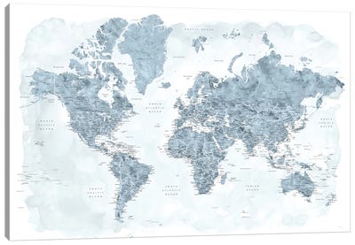 Watercolor Detailed World Map Jacq Canvas Art Print - World Map Art