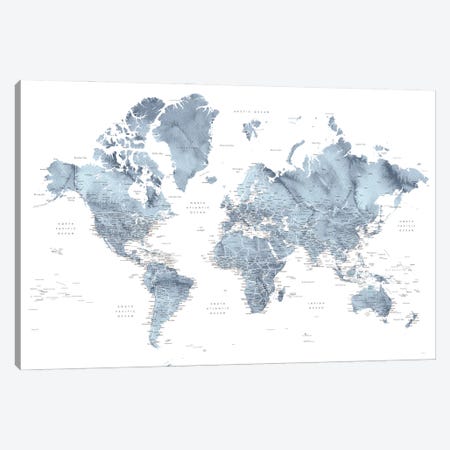 Detailed Watercolor World Map Lazer Canvas Print #RLZ431} by blursbyai Canvas Wall Art