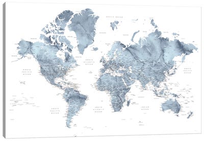 Detailed Watercolor World Map Lazer Canvas Art Print - Large Map Art