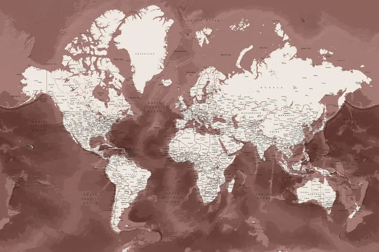 Detailed World Map In Marsala And Brown, Hikmat by blursbyai wall art