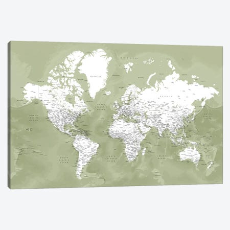 Detailed World Map In Moss Green, Pacheco Canvas Print #RLZ434} by blursbyai Art Print