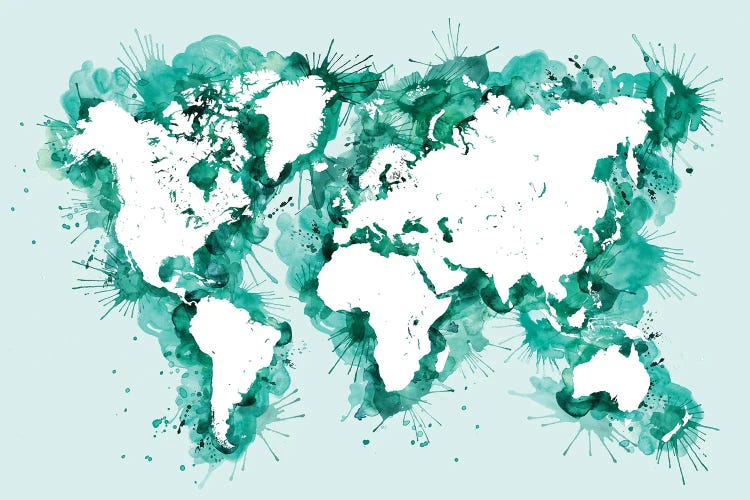 Teal Splatters World Map