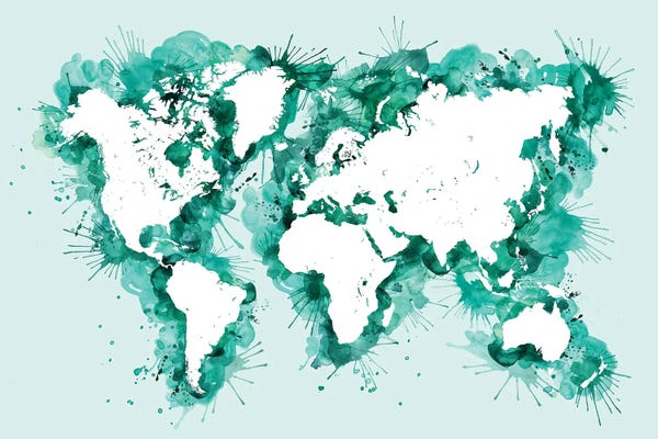 Globes: Teal Splatters World Map by blursbyai
