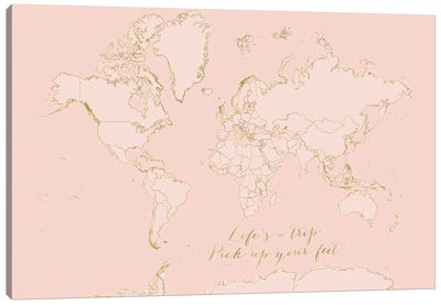 Life'S A Trip Blush World Map Canvas Art Print - Adventure Art