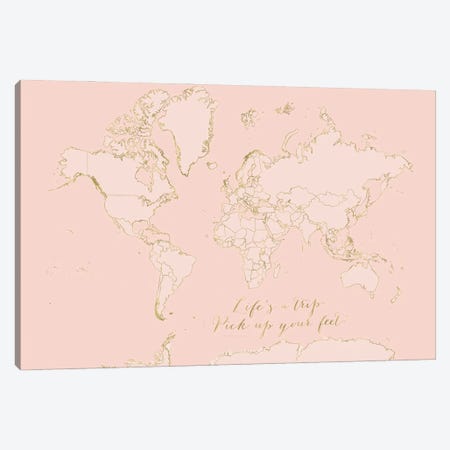 Life'S A Trip Blush World Map Canvas Print #RLZ438} by blursbyai Canvas Art