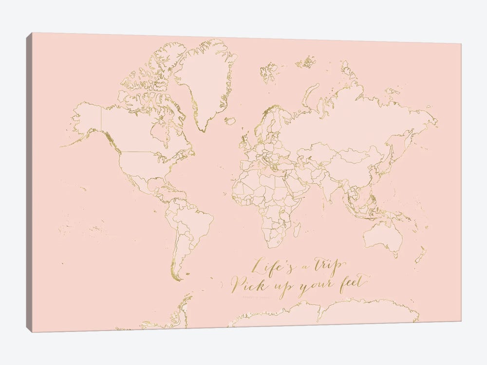 Life'S A Trip Blush World Map by blursbyai 1-piece Canvas Art