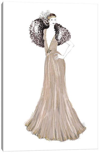 1920 Inspired Gown Fashion Illustration Canvas Art Print - blursbyai