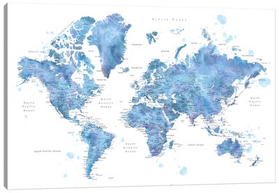 World Map With Main Cities Simeon Canvas Art Print - 3-Piece Map Art