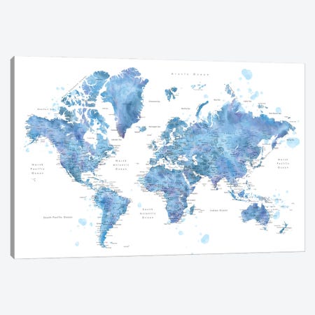 World Map With Main Cities Simeon Canvas Print #RLZ444} by blursbyai Canvas Artwork