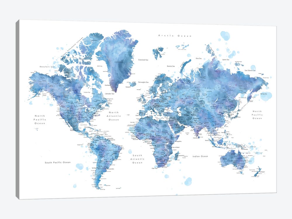 World Map With Main Cities Simeon by blursbyai 1-piece Canvas Print