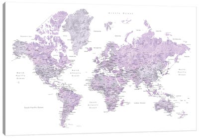 World Map With Main Cities Tanya Canvas Art Print - World Map Art
