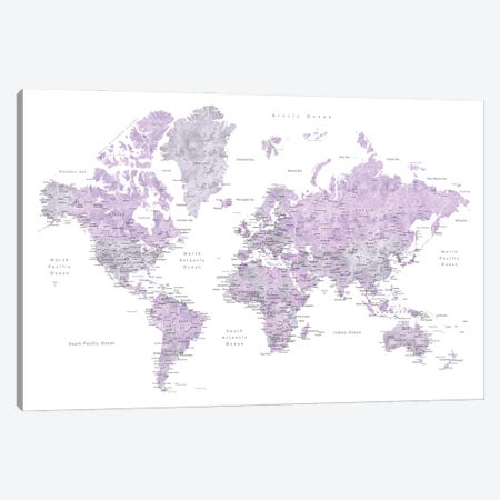 World Map With Main Cities Tanya Canvas Print #RLZ445} by blursbyai Canvas Wall Art