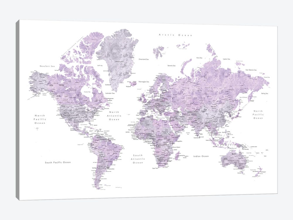 World Map With Main Cities Tanya by blursbyai 1-piece Canvas Artwork