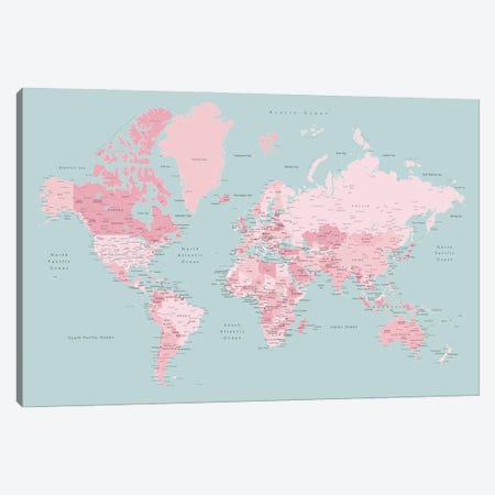 World Map With Main Cities, Isobel Canvas Print #RLZ446} by blursbyai Canvas Art