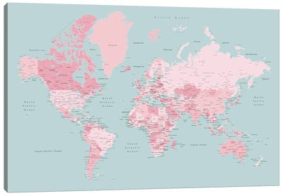 World Map With Main Cities, Isobel Canvas Art Print - blursbyai