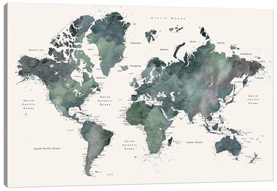 World Map With Main Cities Makoa Canvas Art Print - World Map Art