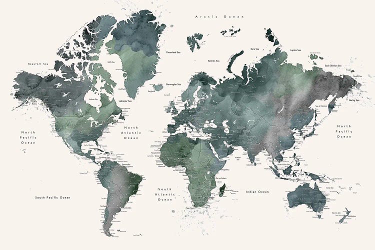 World Map With Main Cities Makoa by blursbyai canvas print