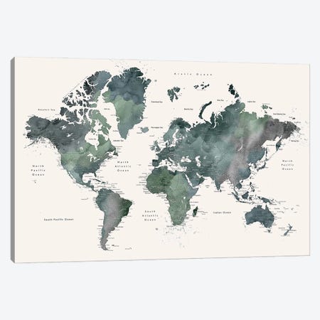 World Map With Main Cities Makoa Canvas Print #RLZ447} by blursbyai Canvas Artwork