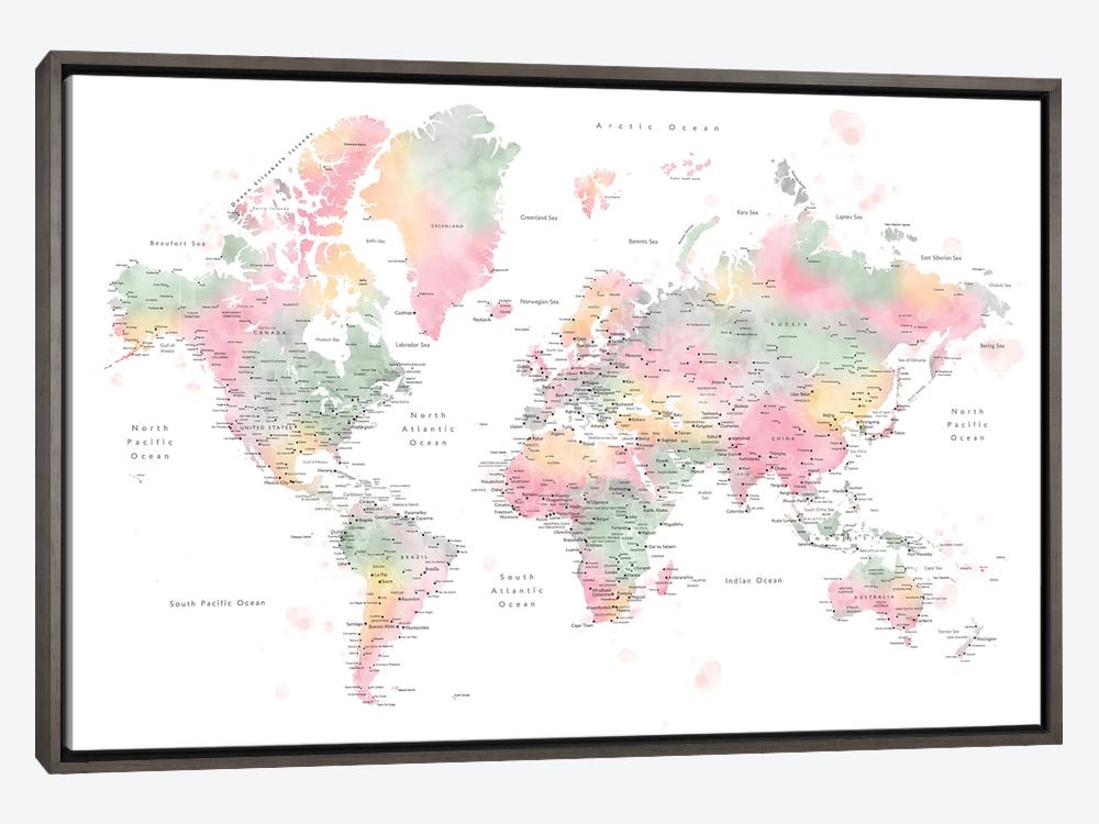 POSTER World Map pastel colors