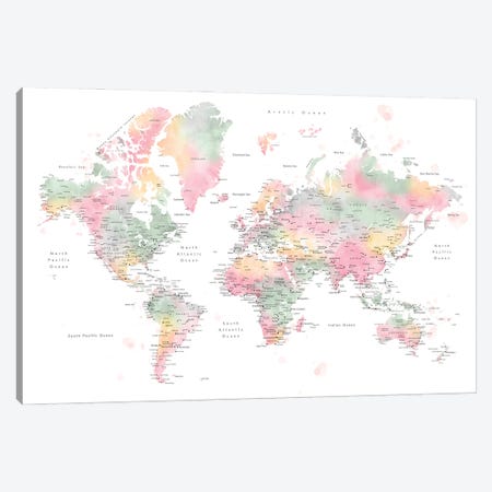 World Map With Main Cities Anjah Canvas Print #RLZ448} by blursbyai Art Print