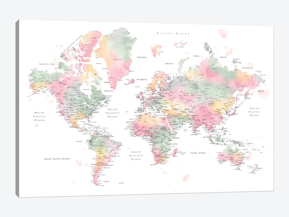 World Map With Main Cities Anjah by blursbyai 1-piece Art Print