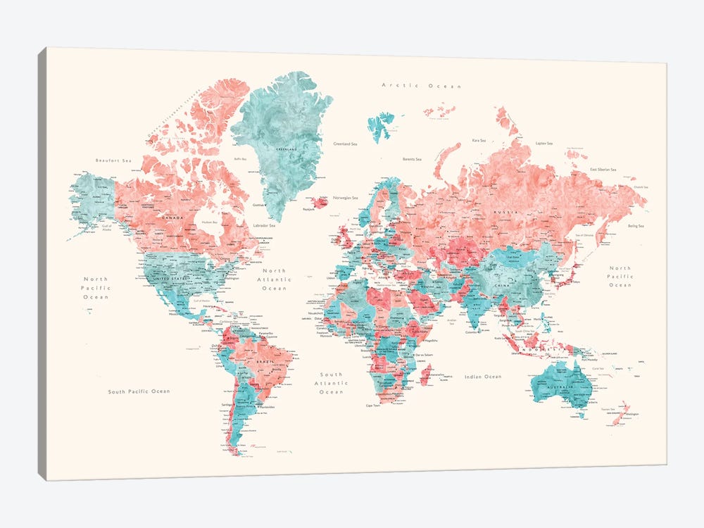 Charlotte World Map With Main Cities by blursbyai 1-piece Art Print