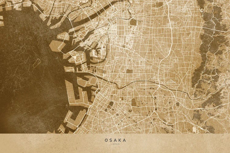 Sepia Vintage Map Of Osaka Japan