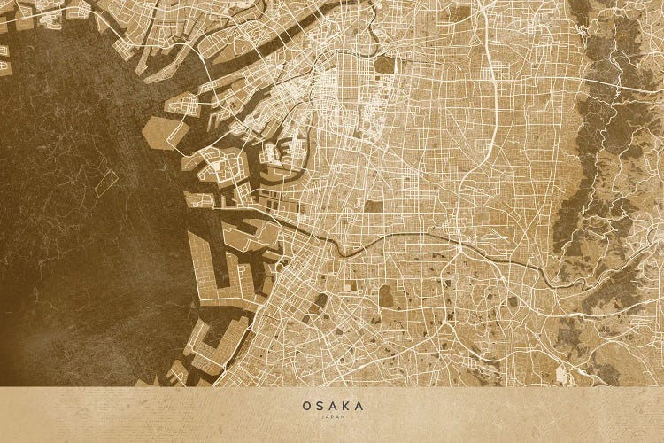 Sepia Vintage Map Of Osaka Japan by blursbyai wall art
