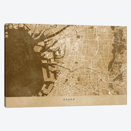 Sepia Vintage Map Of Osaka Japan Canvas Print #RLZ452} by blursbyai Canvas Wall Art