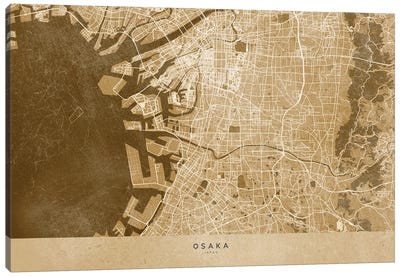 Sepia Vintage Map Of Osaka Japan Canvas Art Print