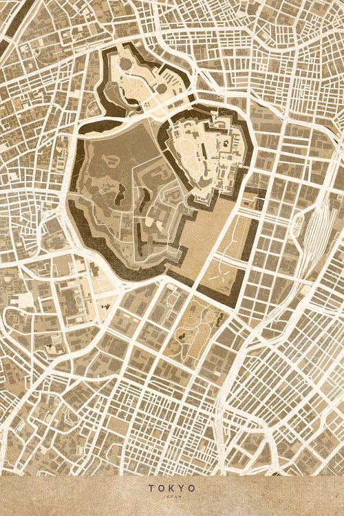 Sepia Vintage Map Of Tokyo Japan by blursbyai wall art
