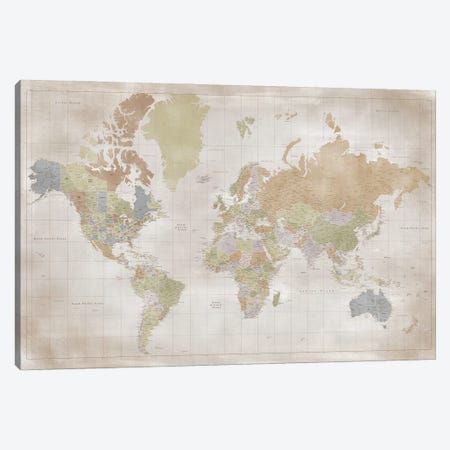 Highly Detailed World Map Canvas Print #RLZ458} by blursbyai Canvas Wall Art
