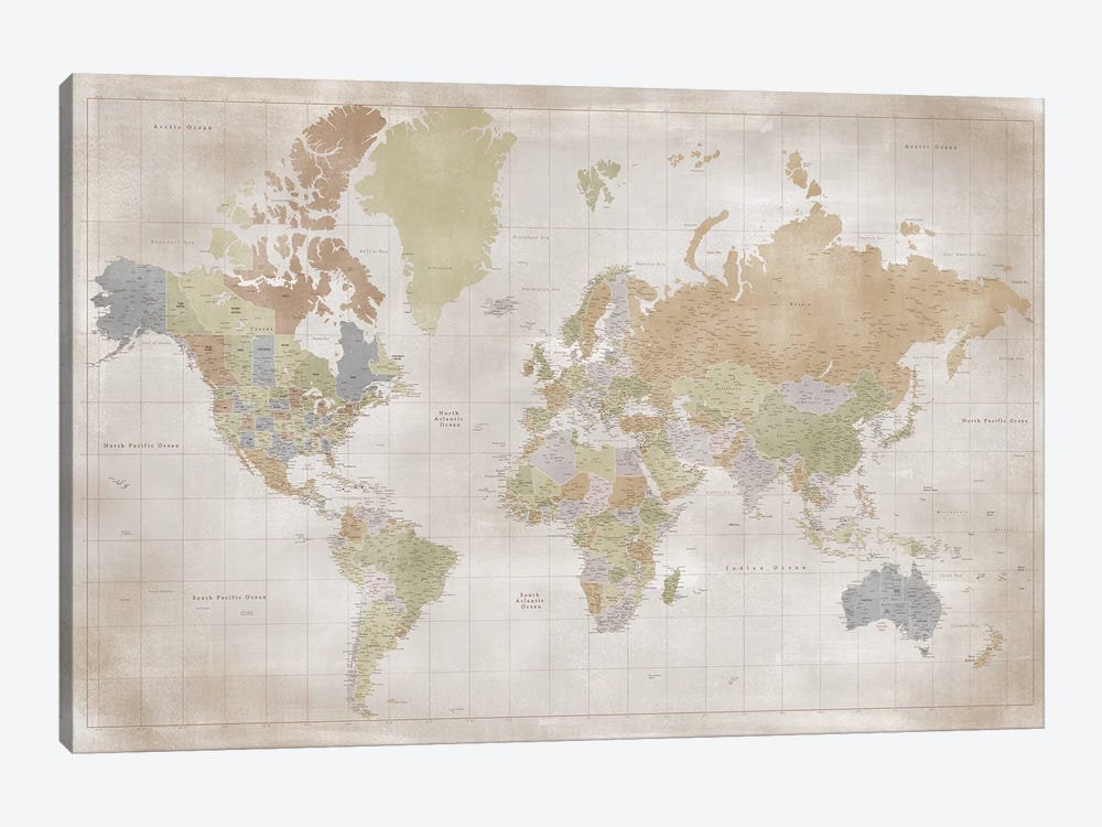 Highly Detailed World Map by blursbyai 1-piece Canvas Wall Art