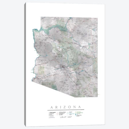 Detailed Map Of Arizona Canvas Print #RLZ461} by blursbyai Art Print