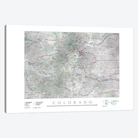 Detailed Map Of Colorado Canvas Print #RLZ463} by blursbyai Canvas Art Print