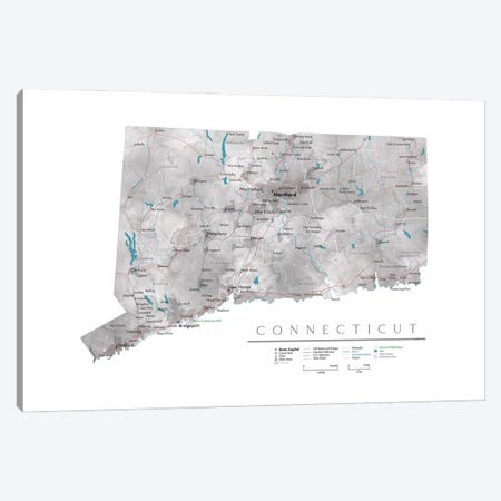 Detailed Map Of Connecticut Canvas Print #RLZ464} by blursbyai Canvas Wall Art