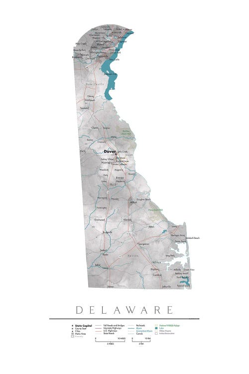 Detailed Map Of Delaware by blursbyai canvas print