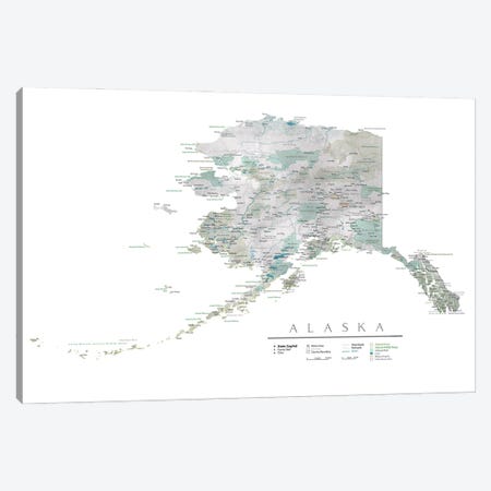 Detailed Map Of Alaska Canvas Print #RLZ467} by blursbyai Canvas Art
