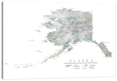 Detailed Map Of Alaska Canvas Art Print - Alaska Art