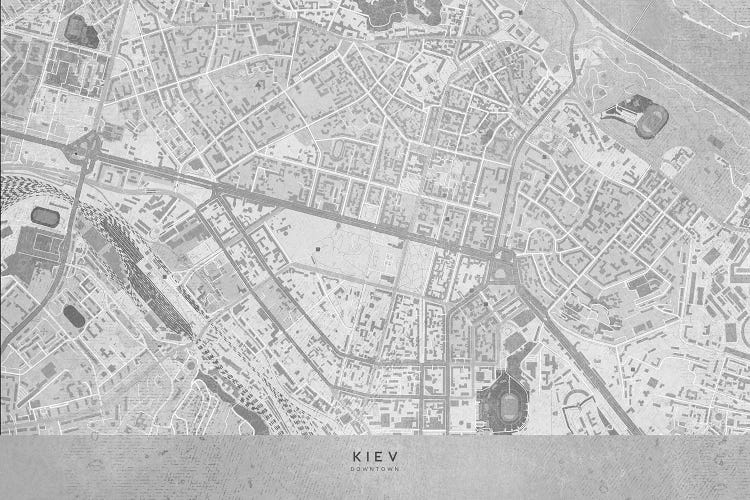 Map Of Kiev In Vintage Grayscale