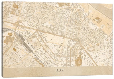 Map Of Kiev In Vintage Sepia Canvas Art Print - Vintage Maps